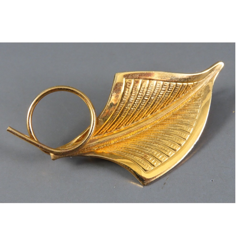 Vintage P&B Payer Baker GF GOLD FILLED Brooch Pin UNIQUE LEAF SHAPE w/Curly Stem